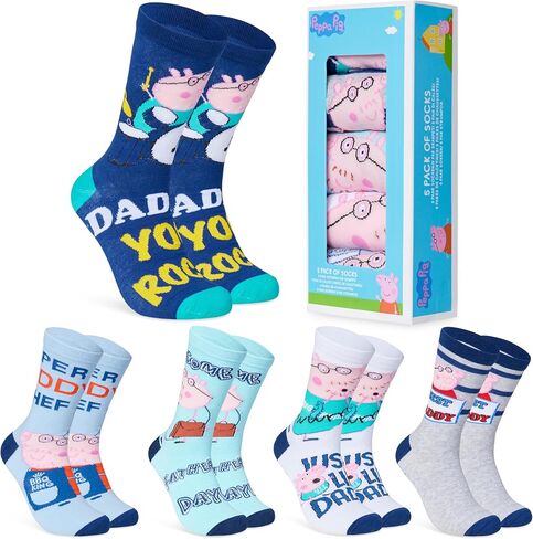 Peppa Pig Mens Socks - Daddy Pig Pack of 5 Crew Socks for Men - Soft Breatable Size 6-10 Sights Socks - Dad Gifts in Saudi Arabia