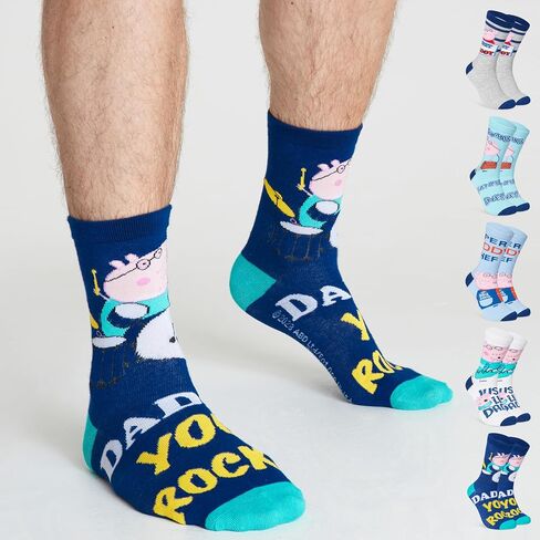 Peppa Pig Mens Socks - Daddy Pig Pack of 5 Crew Socks for Men - Soft Breatable Size 6-10 Sights Socks - Dad Gifts in Saudi Arabia