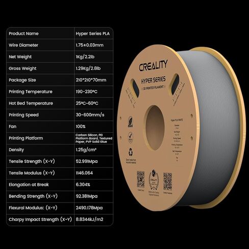 Hyper ABS Black+Grey Creality Hyper ABS Filament 1.75mm, 3D Printer Filament for High Temperature Resistance, 1kg(2.2lb)/Spool, Dimensional Accuracy ± 0.05 mm, Fits for Most 3D Printers, 2KG in Saudi Arabia