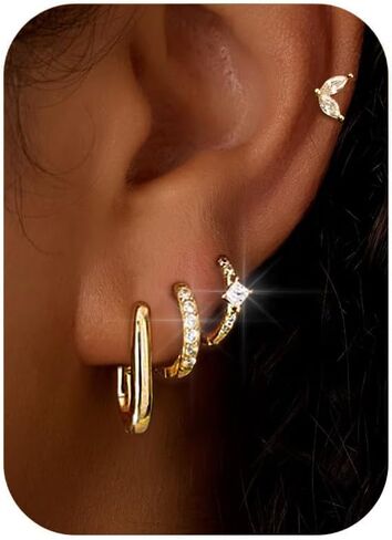 أقراط صغيرة للأطواق الذهبية للنساء مجموعة حلق ذهبية ، وأقراط مقصورة من الذهب المقعد بأقراط خفيفة الوزن للنساء ، وأصوات الغضاريف الملتوية 4 أزواج in Kuwait