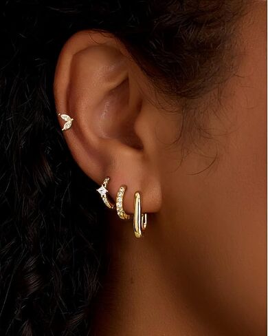 أقراط صغيرة للأطواق الذهبية للنساء مجموعة حلق ذهبية ، وأقراط مقصورة من الذهب المقعد بأقراط خفيفة الوزن للنساء ، وأصوات الغضاريف الملتوية 4 أزواج in Kuwait