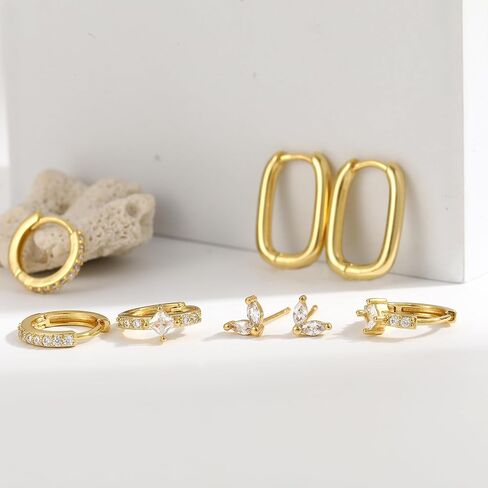 أقراط صغيرة للأطواق الذهبية للنساء مجموعة حلق ذهبية ، وأقراط مقصورة من الذهب المقعد بأقراط خفيفة الوزن للنساء ، وأصوات الغضاريف الملتوية 4 أزواج in Kuwait
