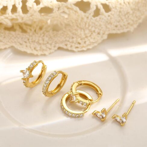 أقراط صغيرة للأطواق الذهبية للنساء مجموعة حلق ذهبية ، وأقراط مقصورة من الذهب المقعد بأقراط خفيفة الوزن للنساء ، وأصوات الغضاريف الملتوية 4 أزواج in Kuwait