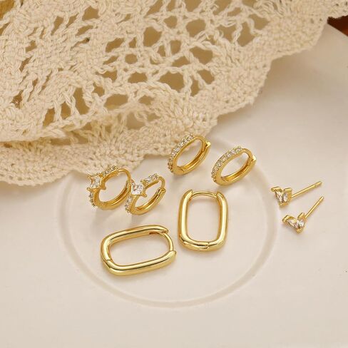 أقراط صغيرة للأطواق الذهبية للنساء مجموعة حلق ذهبية ، وأقراط مقصورة من الذهب المقعد بأقراط خفيفة الوزن للنساء ، وأصوات الغضاريف الملتوية 4 أزواج in Kuwait