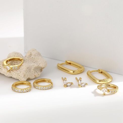 أقراط صغيرة للأطواق الذهبية للنساء مجموعة حلق ذهبية ، وأقراط مقصورة من الذهب المقعد بأقراط خفيفة الوزن للنساء ، وأصوات الغضاريف الملتوية 4 أزواج in Kuwait