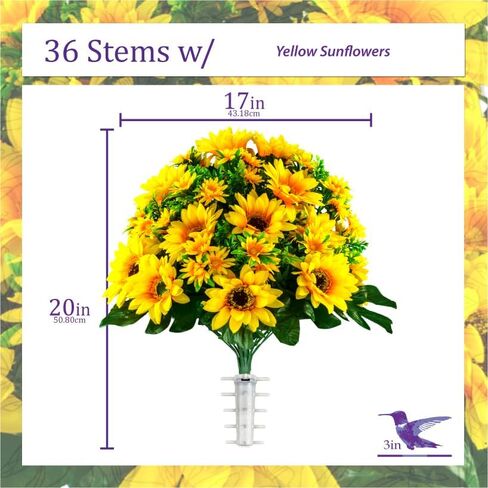Sympathy Silks Artificial Cemetery Flowers - Realistic Vibrant Sunflowers Outdoor Grave Decoration - Yellow Sunflower Bouquet for Cemetery in Saudi Arabia