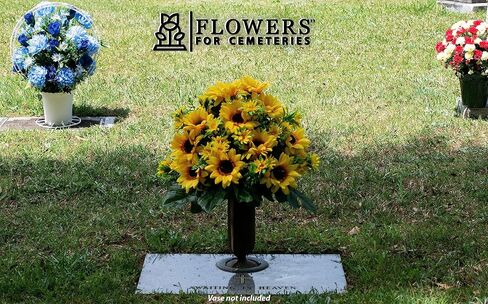 Sympathy Silks Artificial Cemetery Flowers - Realistic Vibrant Sunflowers Outdoor Grave Decoration - Yellow Sunflower Bouquet for Cemetery in Saudi Arabia