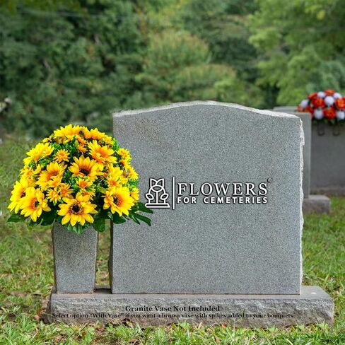 Sympathy Silks Artificial Cemetery Flowers - Realistic Vibrant Sunflowers Outdoor Grave Decoration - Yellow Sunflower Bouquet for Cemetery in Saudi Arabia