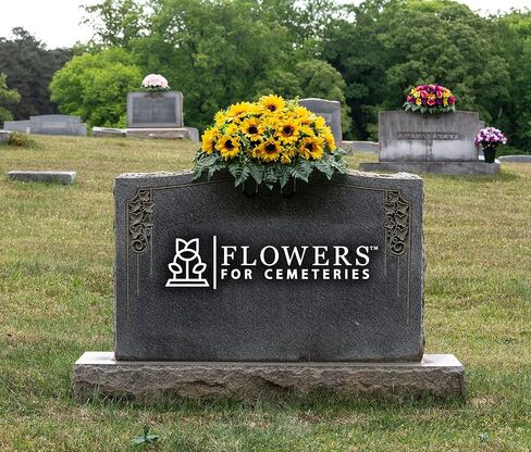 Sympathy Silks Artificial Cemetery Flowers - Realistic Vibrant Sunflowers Outdoor Grave Decoration - Yellow Sunflower Bouquet for Cemetery in Saudi Arabia