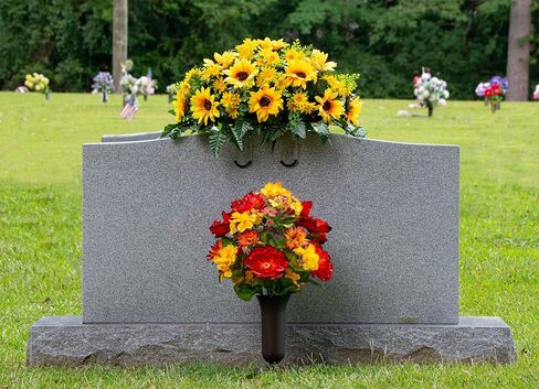 Sympathy Silks Artificial Cemetery Flowers - Realistic Vibrant Sunflowers Outdoor Grave Decoration - Yellow Sunflower Bouquet for Cemetery in Saudi Arabia