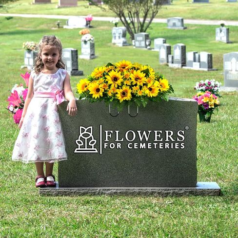 Sympathy Silks Artificial Cemetery Flowers - Realistic Vibrant Sunflowers Outdoor Grave Decoration - Yellow Sunflower Bouquet for Cemetery in Saudi Arabia