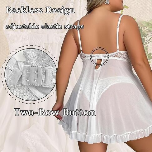 Lace Lingerie for Women Babydoll V Neck Nightwear Sexy Chemise Nightie Mesh Sleepwear Floral Hem Sleepshirt in Kuwait
