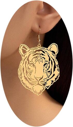 Gold Tiger Earrings Handmade Mascot Football Team Spirit Earrings Fashion Retro Animal Inspired Jewelry Bohemian Lucky Gift (Tiger) in Kuwait