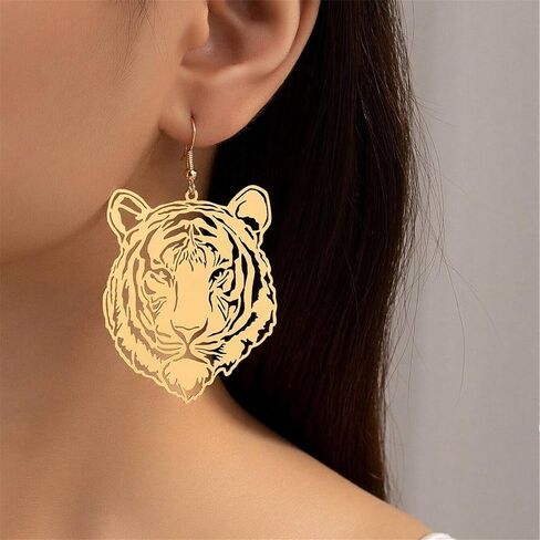 Gold Tiger Earrings Handmade Mascot Football Team Spirit Earrings Fashion Retro Animal Inspired Jewelry Bohemian Lucky Gift (Tiger) in Kuwait