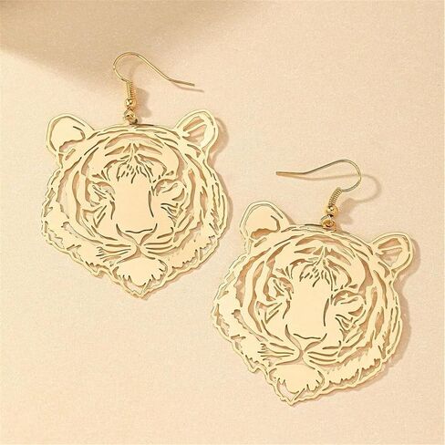 Gold Tiger Earrings Handmade Mascot Football Team Spirit Earrings Fashion Retro Animal Inspired Jewelry Bohemian Lucky Gift (Tiger) in Kuwait