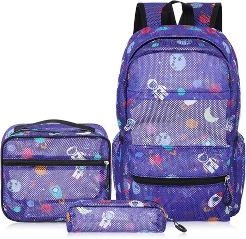 3 Pack Mesh Backpack for Kids with Lunch Bag and Pencil Case Boys Girls School Travel Beach Gym Sports Bookbag(Excavator) in Saudi Arabia