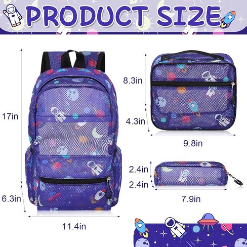 3 Pack Mesh Backpack for Kids with Lunch Bag and Pencil Case Boys Girls School Travel Beach Gym Sports Bookbag(Excavator) in Saudi Arabia