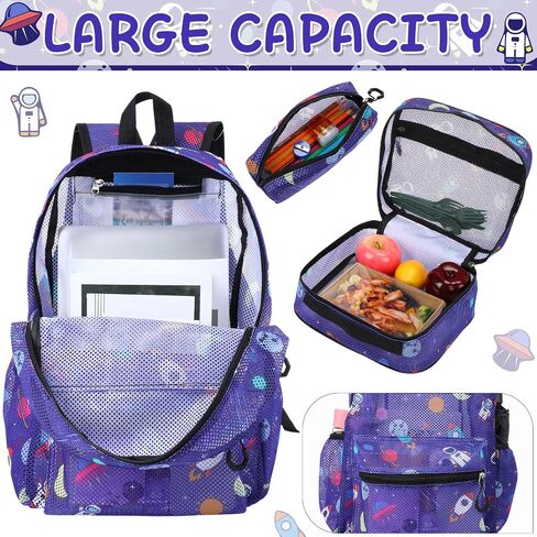 3 Pack Mesh Backpack for Kids with Lunch Bag and Pencil Case Boys Girls School Travel Beach Gym Sports Bookbag(Excavator) in Saudi Arabia