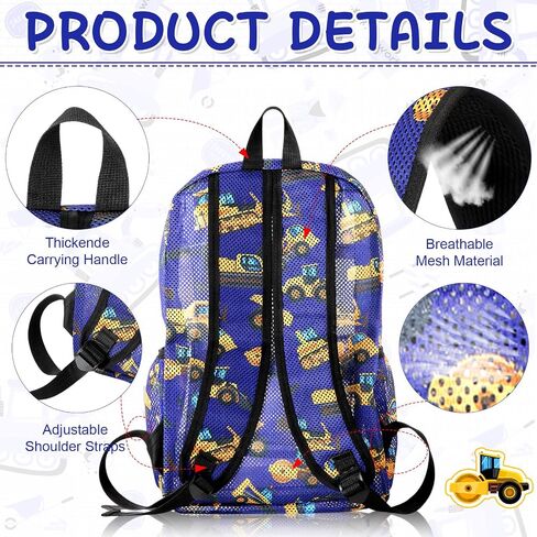 3 Pack Mesh Backpack for Kids with Lunch Bag and Pencil Case Boys Girls School Travel Beach Gym Sports Bookbag(Excavator) in Saudi Arabia