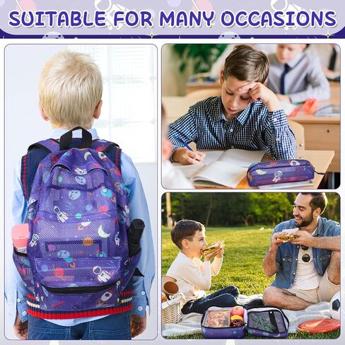 3 Pack Mesh Backpack for Kids with Lunch Bag and Pencil Case Boys Girls School Travel Beach Gym Sports Bookbag(Excavator) in Saudi Arabia