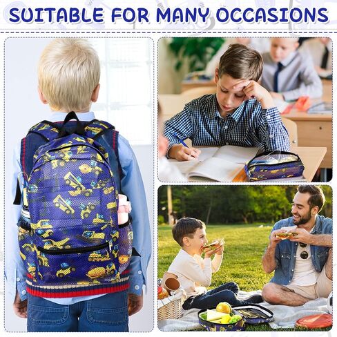 3 Pack Mesh Backpack for Kids with Lunch Bag and Pencil Case Boys Girls School Travel Beach Gym Sports Bookbag(Excavator) in Saudi Arabia
