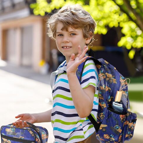 3 Pack Mesh Backpack for Kids with Lunch Bag and Pencil Case Boys Girls School Travel Beach Gym Sports Bookbag(Excavator) in Saudi Arabia