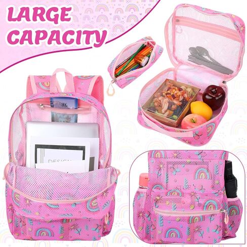 3 Pack Mesh Backpack for Kids with Lunch Bag and Pencil Case Boys Girls School Travel Beach Gym Sports Bookbag(Excavator) in Saudi Arabia