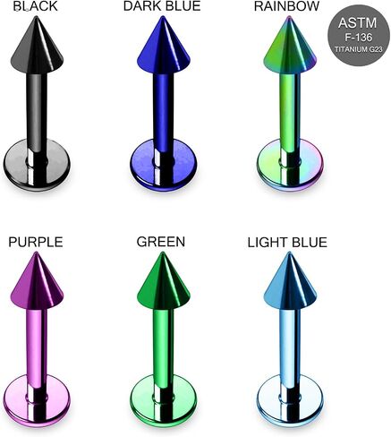 Anodized G23 Grade Titanium 14 Gauge Lip Labret with Cone - Tragus Bar Piercing - Helix, Cartilage Labret Stud - Tragus Piercing Jewelry in Saudi Arabia