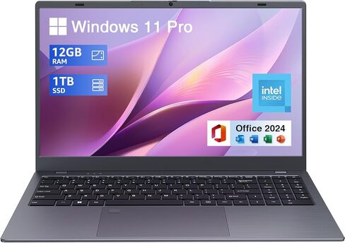 كمبيوتر محمول 15.6 بوصة، إنتل رباعي النواة N95، 12 جيجابايت LPDDR5 RAM 1 تيرابايت NVMe SSD كمبيوتر محمول مع شاشة FHD IPS، واي فاي 5، BT5.0، RJ45 Ethernet، USB نوع C وبصمة الإصبع، Windows 11 Pro in Kuwait