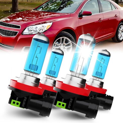 متوافق مع Chevy Malibu 2006 2007 2008 2008 2010 2012 المصابيح الأمامية الهالوجين ، H11/H8/H9 High Beam + H11/H8/H9 عوارض منخفضة ، حزمة 4 in Kuwait