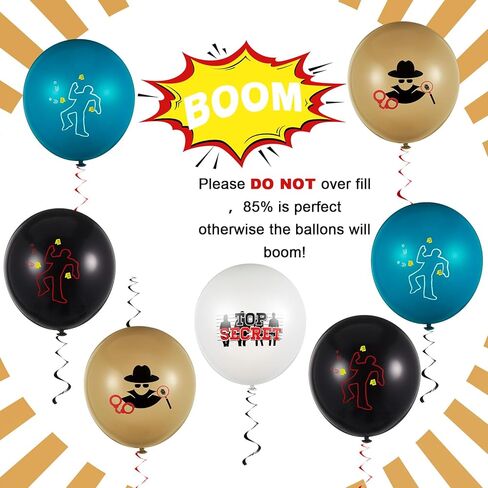 Liliful 60 Pcs Top Secret Spy Theme Balloon Detective Decoration Latex Red and Black Balloons Agent Spy Party Decorations Detective Themed Birthday Party Supplies in Kuwait
