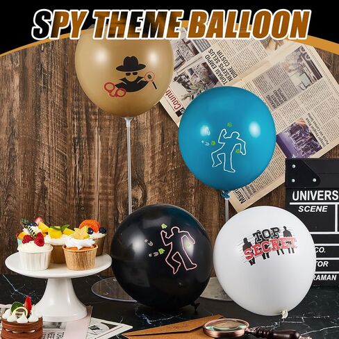Liliful 60 Pcs Top Secret Spy Theme Balloon Detective Decoration Latex Red and Black Balloons Agent Spy Party Decorations Detective Themed Birthday Party Supplies in Kuwait