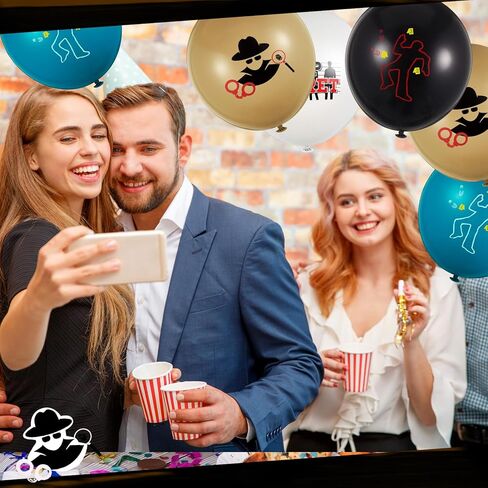 Liliful 60 Pcs Top Secret Spy Theme Balloon Detective Decoration Latex Red and Black Balloons Agent Spy Party Decorations Detective Themed Birthday Party Supplies in Kuwait