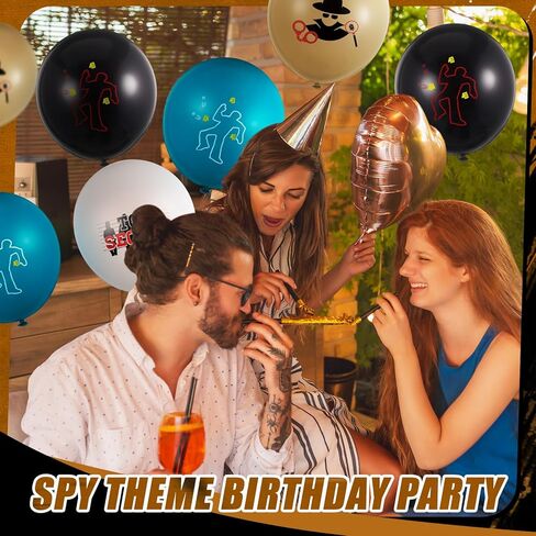 Liliful 60 Pcs Top Secret Spy Theme Balloon Detective Decoration Latex Red and Black Balloons Agent Spy Party Decorations Detective Themed Birthday Party Supplies in Kuwait
