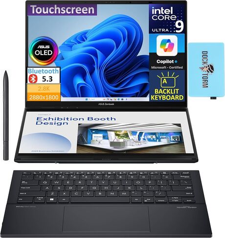 ASUS Zenbook Duo UX8406 ​​Business 2 في 1 كمبيوتر محمول 14.0 بوصة شاشة لمس OLED 2.8K (Intel Ultra 9-185H، 32 جيجابايت LPDDR5X، 2 تيرابايت PCIe SSD، قلم نشط، لوحة مفاتيح بإضاءة خلفية، Win 11 Pro) مع موسع منفذ USB DKZ in Saudi Arabia