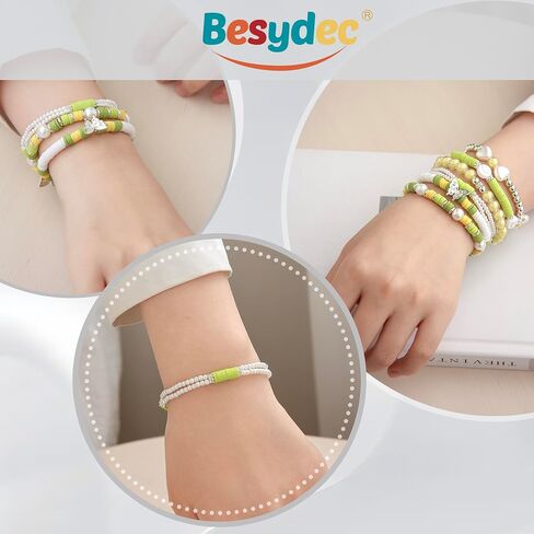 Besydec Jewelry,Heishi Surfer Bracelet Set,Preppy Stuff,Charm Beaded Bracelets,Aesthetic Gifts for Women in Saudi Arabia