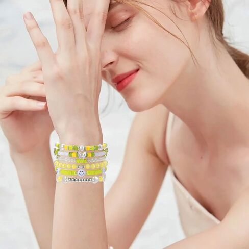 Besydec Jewelry,Heishi Surfer Bracelet Set,Preppy Stuff,Charm Beaded Bracelets,Aesthetic Gifts for Women in Saudi Arabia