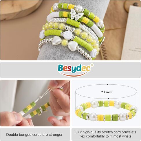 Besydec Jewelry,Heishi Surfer Bracelet Set,Preppy Stuff,Charm Beaded Bracelets,Aesthetic Gifts for Women in Saudi Arabia