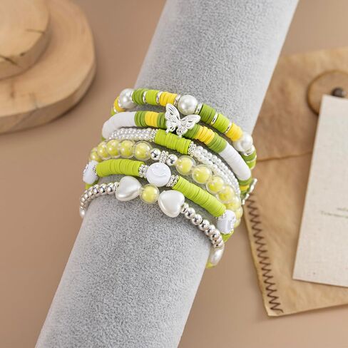 Besydec Jewelry,Heishi Surfer Bracelet Set,Preppy Stuff,Charm Beaded Bracelets,Aesthetic Gifts for Women in Saudi Arabia