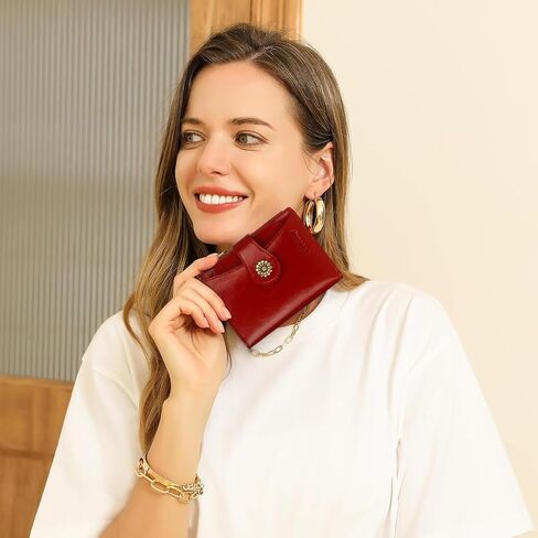 Womens Wallet,RFID Wallet For Women,Vegan Leather Bifold Small Wallet Women Credit Card Holder With Removable ID Window winered in Kuwait