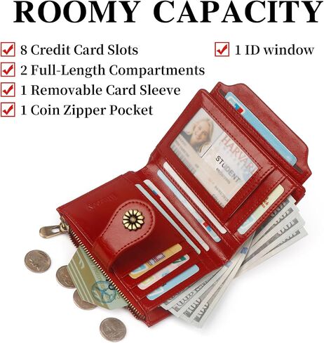 Womens Wallet,RFID Wallet For Women,Vegan Leather Bifold Small Wallet Women Credit Card Holder With Removable ID Window winered in Kuwait