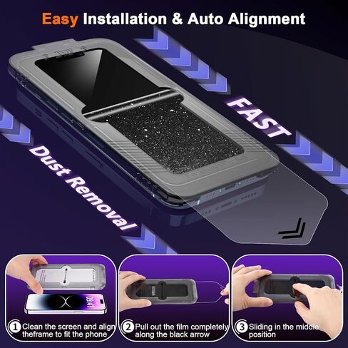 عبوتان من واقي شاشة iPhone 16 Pro Max، [إزالة الغبار تلقائيًا] [حماية من السقوط] زجاج مقسى كامل الشاشة 9H لهاتف iPhone 16 Promax 6.9 بوصة، خالٍ من الفقاعات، مقاوم للخدش، صديق للحافظة in Kuwait