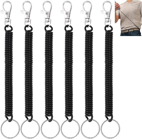 6pcs القابلة للتراجع عن مفتاح مفتاح لفائف معصم دوامة ، حبل ملفوف مع قفل جراد البحر المفاتيح ، سوار حلقة سلامة سلامة سلك محفظة مضادة للاشتعال لسلسلة المحفظة ، المفاتيح ، الهاتف المحمول (أسود) in Saudi Arabia