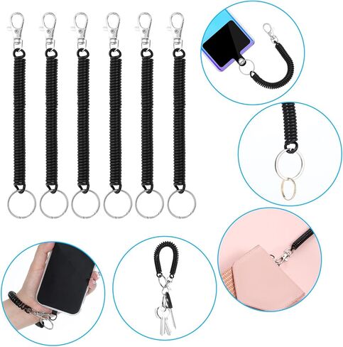 6pcs القابلة للتراجع عن مفتاح مفتاح لفائف معصم دوامة ، حبل ملفوف مع قفل جراد البحر المفاتيح ، سوار حلقة سلامة سلامة سلك محفظة مضادة للاشتعال لسلسلة المحفظة ، المفاتيح ، الهاتف المحمول (أسود) in Saudi Arabia