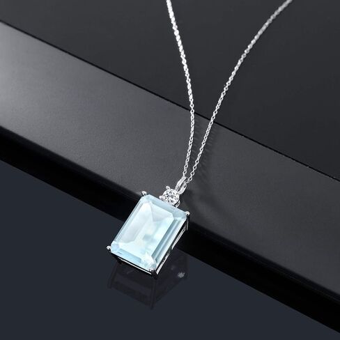 Gem Stone King 925 Sterling Silver Gemstone Birthstone and White Topaz Pendant Necklace for Women | Emerald Cut 18X13MM and Round 4MM | With 18 Inch Chain | Fine Jewelry for Her Mom Wife in Saudi Arabia