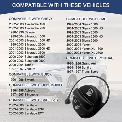 Gas Cap, Fuel Cap, Car Fuel Tank Filler Cover, Car Accessories Fit for Chevy GMC Silverado Sierra 2000-2003 Suburban Yukon 2002-2003 Escalade Avalanche Ref, Replaces OEM# 15763227, GT231 in Saudi Arabia