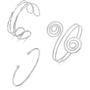 COLOYAN 3PCS Arm Cuff for Women Upper Arm Cuff Bangle Coil Armlet Gold Silver Adjustable Armband Arm Bracelet ArmBand Jewelry in Kuwait