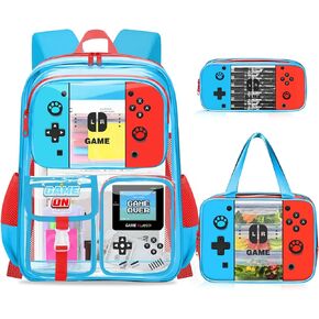 حقيبة ظهر واضحة للأولاد - Gamer Kids Clear Bookbag للمدرسة ، انظر كبير من خلال حقيبة الظهر PVC لأحداث الاستاد ، والسفر ، والكلية ، والعمل in Kuwait