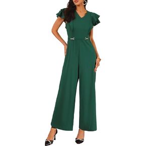 Women's Formal Jumpsuits Ruffled Sleeve High Waist V Neck Dressy Long Wide Legs Pants in Kuwait
