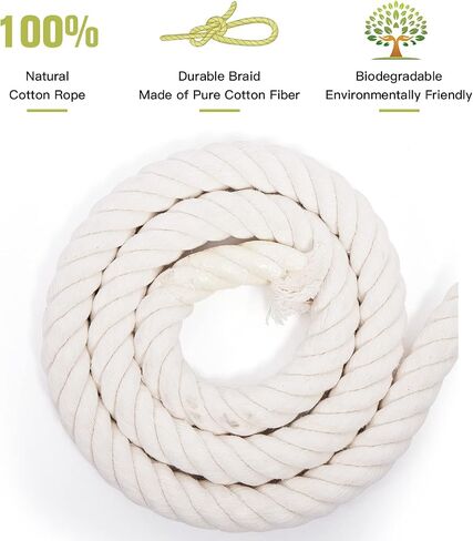 Natural Cotton Craft Rope 1/2 Inch x 50 Feet, 4-Strand Twisted Cotton Ropes, Natural Thick White Soft Rope Cord for Sports, Decoration, Pet Toys, DIY Crafts, Indoor & Outdoor Use in Kuwait